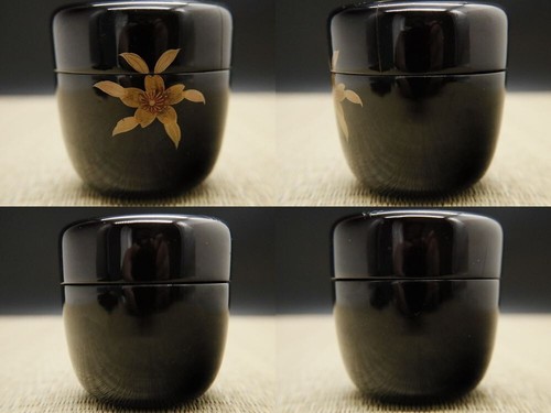Japanese Lacquer Wooden Tea caddy Natsume w/ Cherry Blossom petals Maki-e (421) - Picture 3 of 13