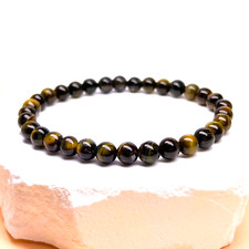 6mm Tiger Eye Gemstone Bead Bracelet, Protection, Good Luck, Prosperity