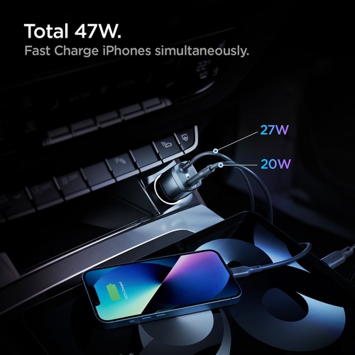Spigen ArcStation™ | Chargeur voiture Lightning certifié USB-C et MFi 47 W - Photo 3 sur 8