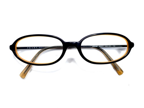 Prada Black Oval Glasses Orange Interior Italy VPR03F 1AX-1O1 52 17 135 - Picture 3 of 7