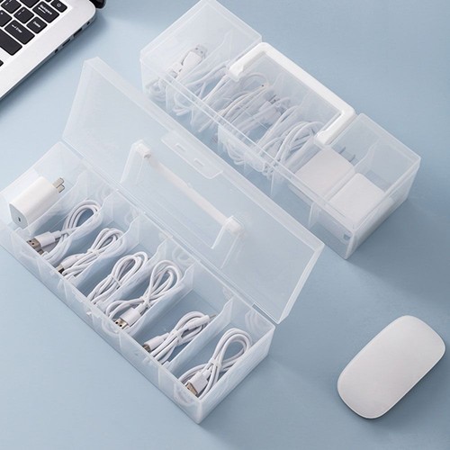 Flip Cover Desktop Organizer Dustproof Cable Container Charging Line - Photo 11/12