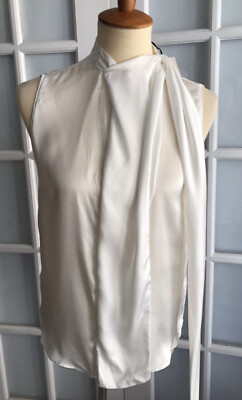 NWD ZARA White FLOWING SATIN TOP High Neck Appliqué