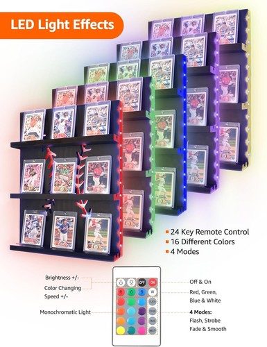 Baseball Trading Card Shelf, Sports Wall Display with LED Light, Wood Holder ... - Picture 6 of 8