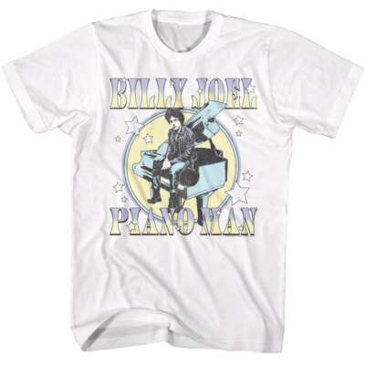 Billy Joel Sitting On Piano Circle Photo Stars Men's T Shirt Rock Music Merch
