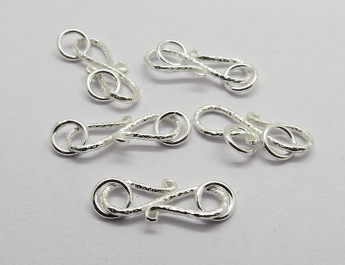 2 Pieces S Hook Clasps 925 Sterling Silver Hammered Clasp Bali Bead 20mm Long - Picture 2 of 5