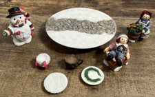 Vtg Raggedy Ann  Andy Miniature Resin Tea Set Christmas Wonderland Snowman