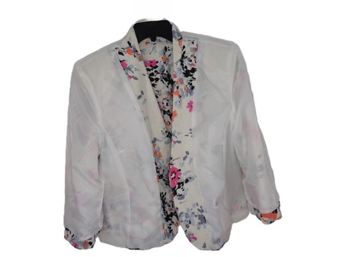 Ladies Floral Jacket David N Linen Single Vent 3-Button Blazer Women's Sz Large - Picture 9 of 19