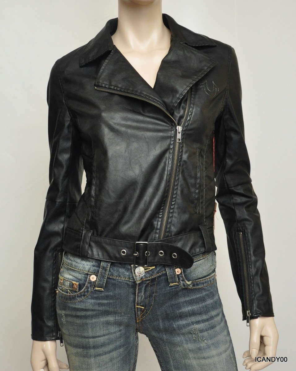 New $268 True Religion Vegan Leather Front Zip Moto Jacket Coat Top Black XS