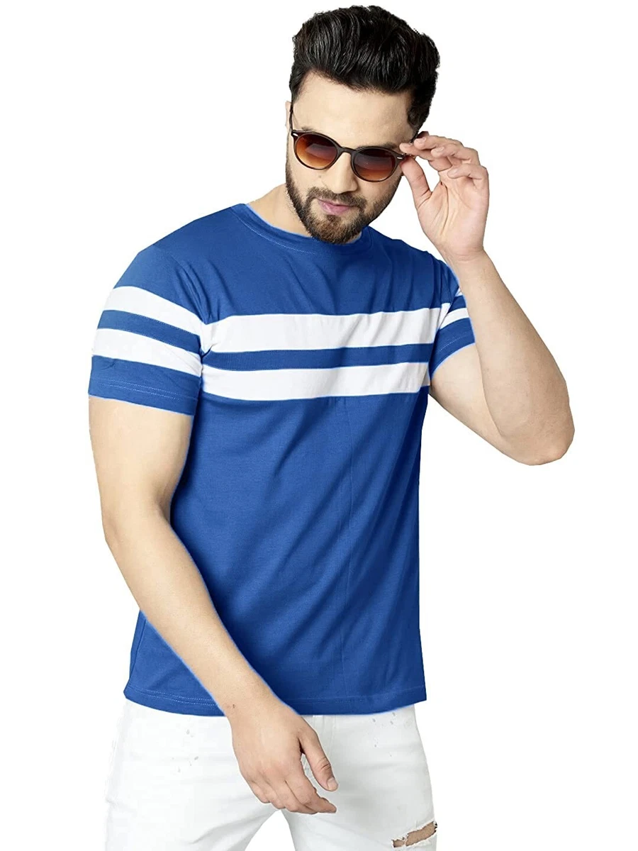 Blue Cotton Mens Printed Half Sleeves T- Shirt