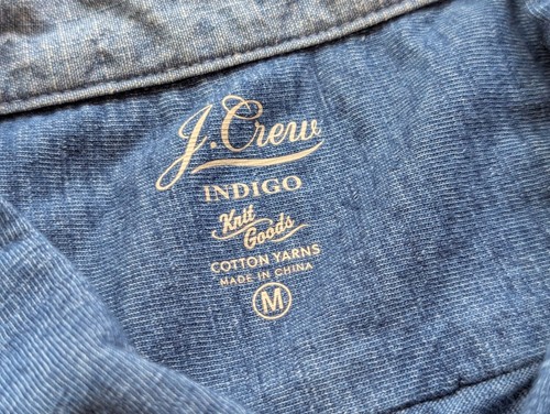 J Crew Shirt Men Medium Blue Indigo Goods Knit Jersey Button Up Long Sleeve - Picture 6 of 13