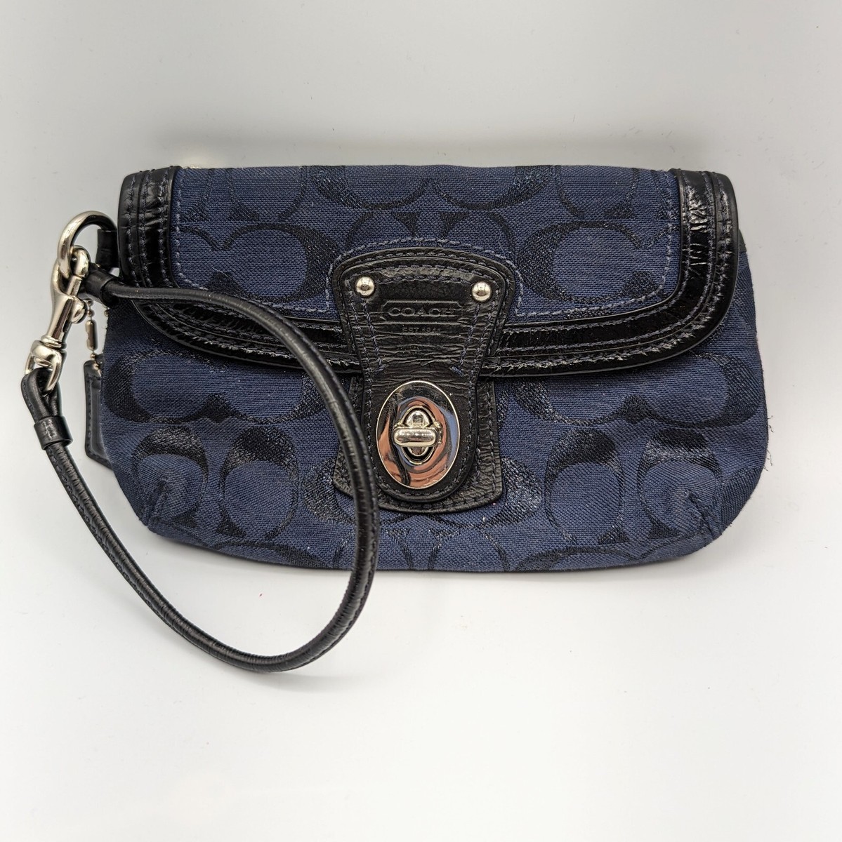 小物 COACH 65th Legacy Wristlet Wallet 2798 Coach Legacy Signature Blue Canvas Black Leather Trim Wristlet