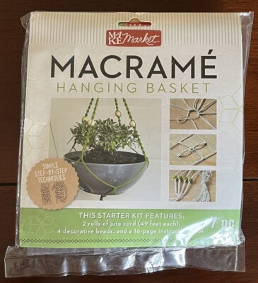 Make Market Macrame Kit Plant Hanger 7pc Beginner Craft kit Green Jute Wood Bead