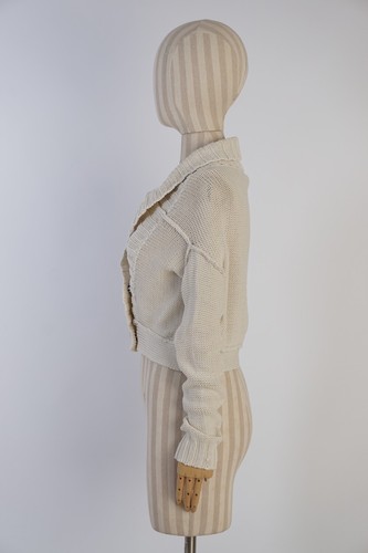 top See By Chloe Beige Open Knit Cotton Cardigan Size USA 6 Made In Italy - Picture 7 of 16