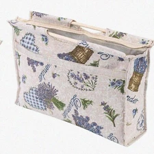 Blue Blossom Yarn Tote: Elegant Woven Fabric Knitting Bag with Wooden Handle for
