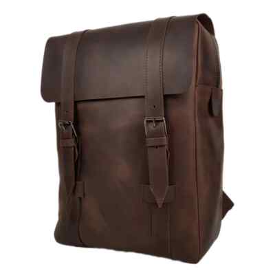 Men's Backpack GENUINE Leather Large Brown Bag for Laptop Crazy Horse