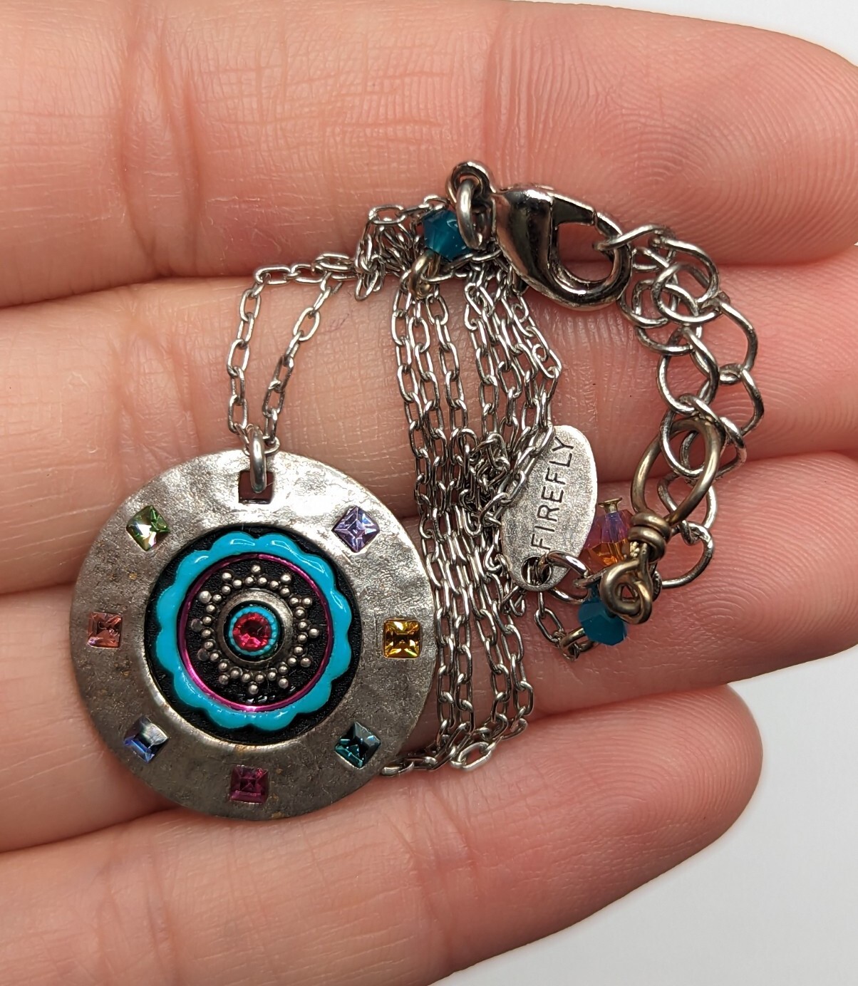 Signed Firefly Designer Hammered Silver Tone Disc… - image 9