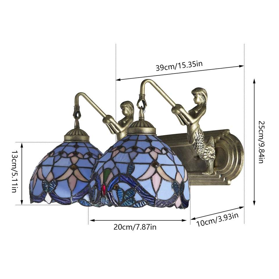 Lámpara de pared tocador de baño Tiffany 2 lámparas antigua vitral sirena Foto 2 de 4