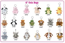 5" Key Chain Zipper Pulls Coin Holder Plush Bear Dog Duck Koala Pig Elephant NEW