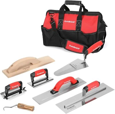 Goldblatt 8 Pieces Masonry Hand Concrete And Cement Tools Set With 16'' Tool Bag