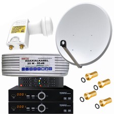 2 Teilnehmer Sat-Anlage 80cm Spiegel 2st Full HDTV Sat Receiver Twin LNB Kabel