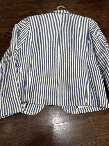 J Crew Women's Striped 100% Linen Two Button Schoolboy Blazer size 4 - Picture 11 of 13