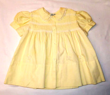 1950's Philippines Handmade Yellow Button Lace Embroidered Baby Girls Dress Sz 2