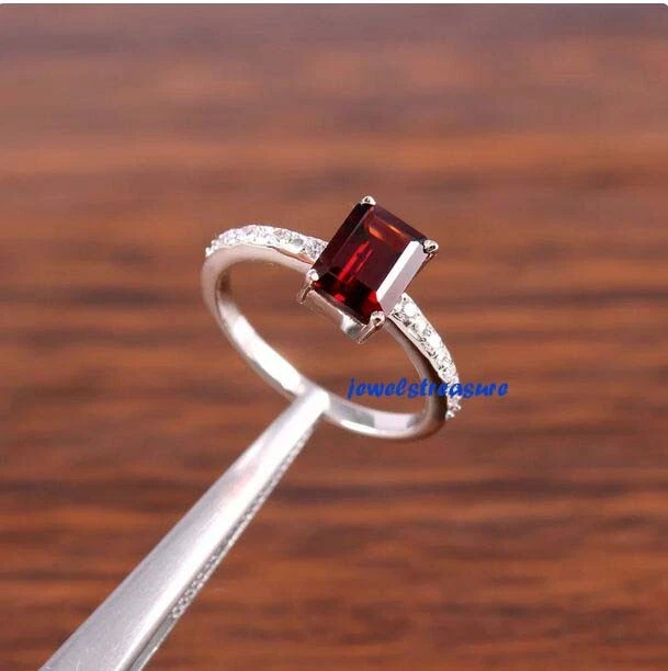 Натуральный гранат и фианиты драгоценных камней с 925 пробы женское кольцо #J8299 - Изображение 3 из 4