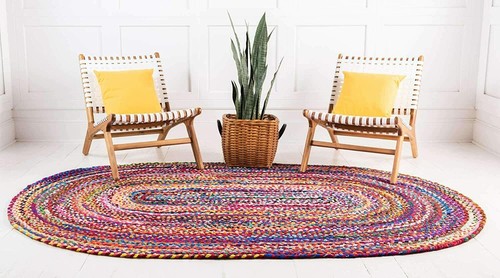 Rug 100% natural braided reversible cotton oval Rug living modern rustic rugs - Picture 4 of 10
