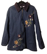 Women's Embroidered Sequined Beaded Denim Jacket Fleece Lined Studio West Size L