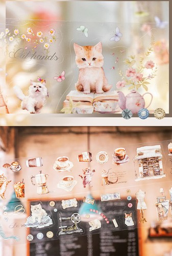 Cute Cats PET Tape Vintage Stickers Journaling Album Scrapbooking Card Crafts - Picture 5 of 19
