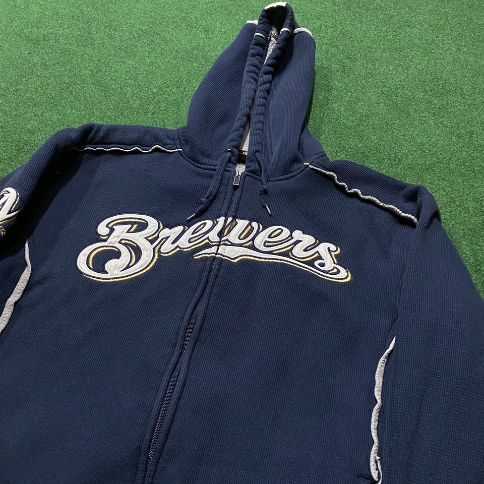 Sudadera con Capucha De Colección Milwaukee Brewers Para Hombres L Azul MLB Béisbol Cremallera Completa Sudadera Foto 2 de 4