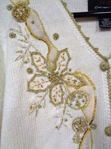 Women's STUDIO JOY Holiday Button Up Sweater ~ WHITE GOLD ANGEL ~ Size XL - Picture 2 of 6