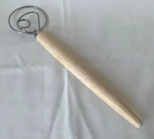 LARGE Danish DOUGH WHISK 13" St Steel 3 Loop Flow-Through Wood Ergonomic Handle