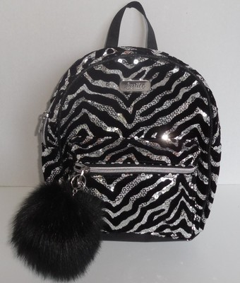 NWT Justice Girls Zebra Black// Silver Sequin Sparkle MINI Backpack~ SO FUN!!