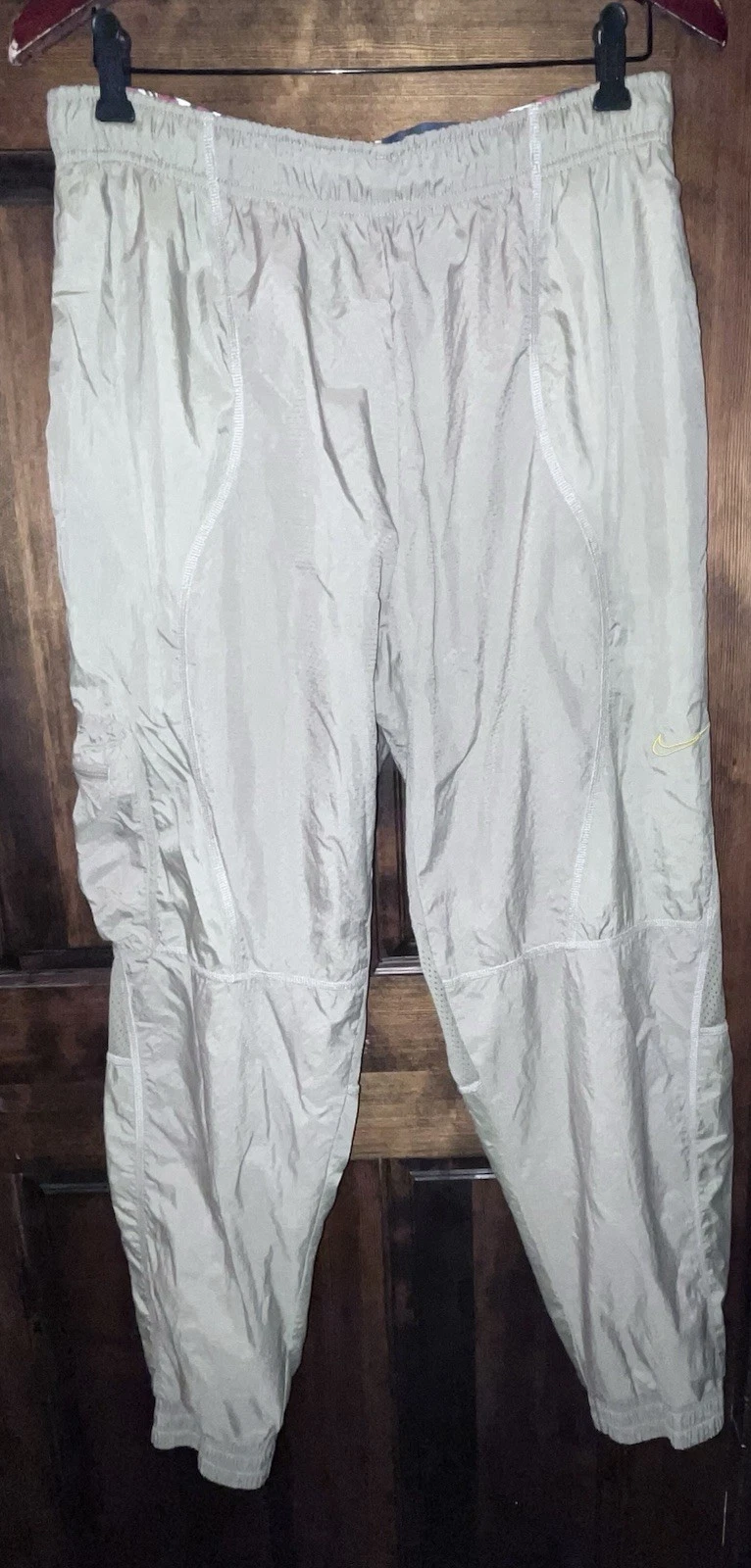 Men’s Vintage Nike Cargo Track Pants Tan With Yellow Swoosh Y2K Large Nice
