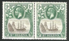 St. Helena 1922-37 Error Torn Flag 1d pair one with a torn flag variety, SG: 98b