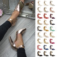 WOMENS LADIES BLOCK HIGH HEEL ANKLE STRAP WEDDING BRIDESMAID EVENING PROM SHOES