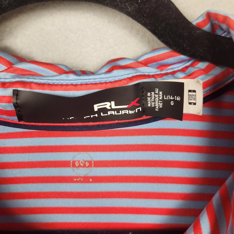 Рубашка поло женская RLX Ralph Lauren большая розовая синяя в полоску Pinehurst Golf 1895 - Изображение 4 из 4