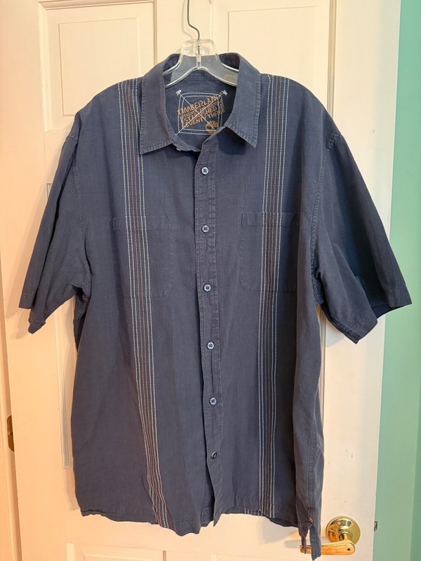 Timberland Mens XXL Short Sleeve Button Down Shirt Slate Blue Cotton Embroidered