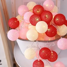 20 LED Cotton Ball String Lights for Valentine Home, Wedding and Garden Decor