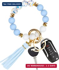 Key Ring Bracelet Car Keychain Holder Wristlet Silicone Beaded Bangle Chains for