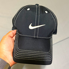 Nike Golf Black Adjustable Golf Hat White Swoosh Embroidered Logo Cap