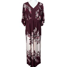 Chico's Floral Maxi Dress Women Size 2 L Burgundy Tropical Nature Coastal