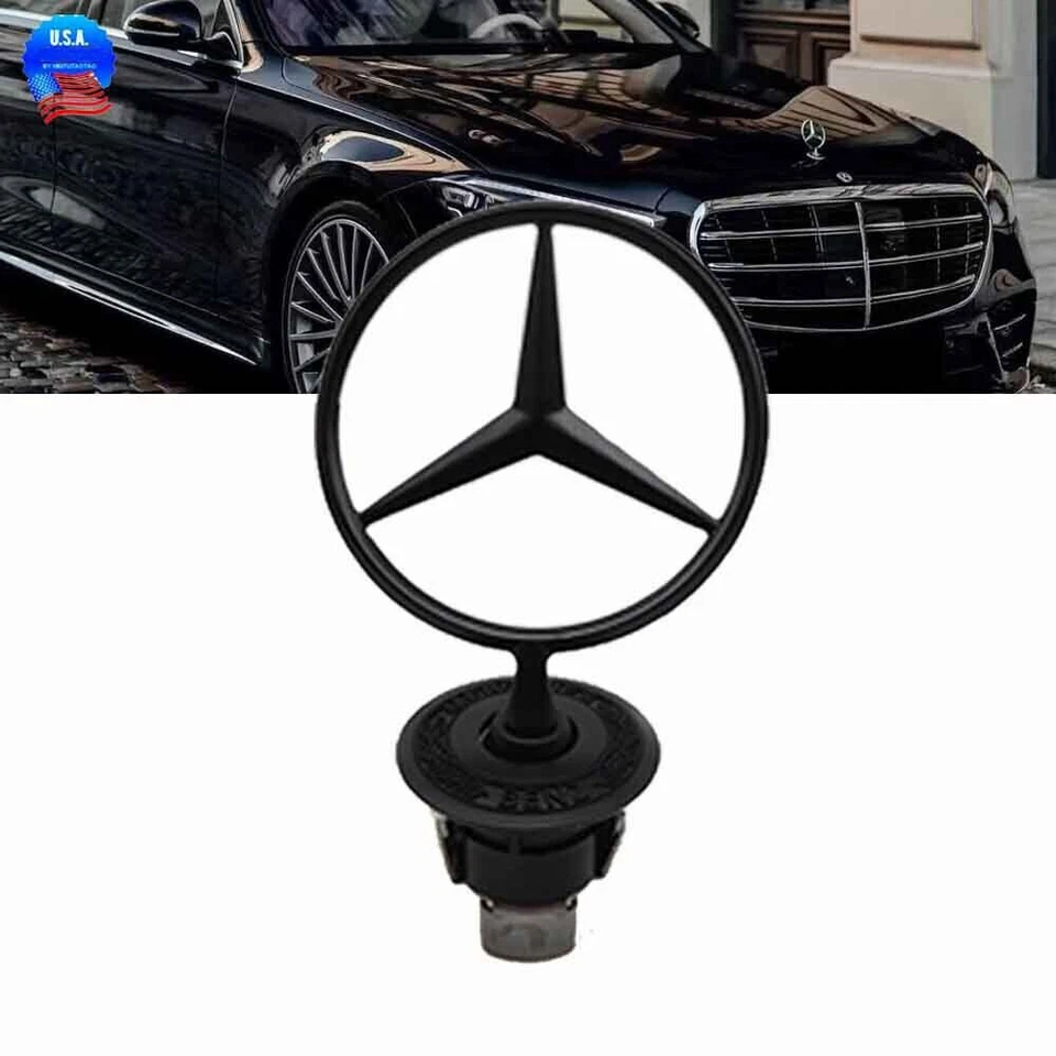 Front Hood Ornament Mounted Black Star Emblem Fits Mercedes Benz E C S CLASS Foto 2 de 4