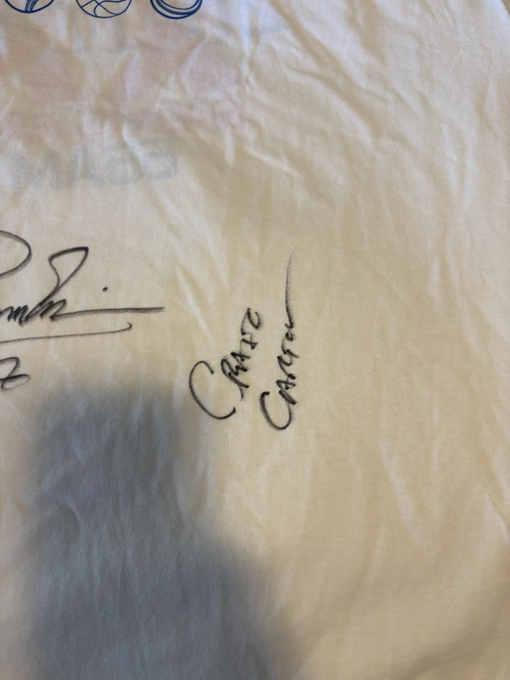 Camisa Blanca Firmada WFAN Sports Radio Craig Carton & Boomer Esiason Autos Foto 3 de 4