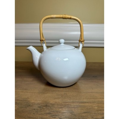 Vintage Mikasa Teapot With Bamboo Handle Accent White K1000 Japan Ceramic
