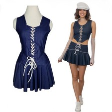 Lot of 7 Upbeat Adult Medium Dance Costume Lace Up Top  Skirt White Mesh Mitts