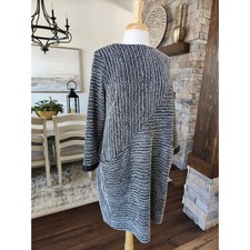 Clara Sun Woo Black White Textured Knit Pocket Dress Career USA Size L Made USA
