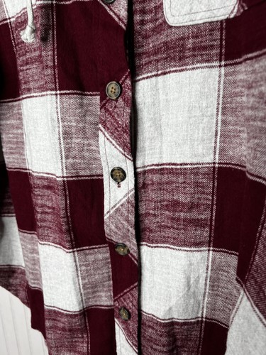 Maurices Plaid Flannel Shirt Womens XL Burgundy Gray Button Up Hooded Cotton - Picture 5 of 15