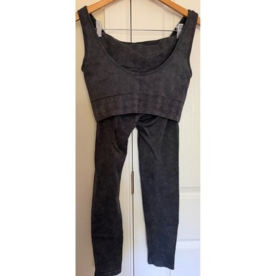 Mono B Mineral Wash Seamless Workout Set Black Gray APH2720 AT2719 Large